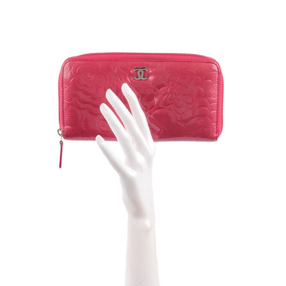 Chanel Patent Camellia Embossed Large Gusset Zip Around Wallet Pink 2 of 8