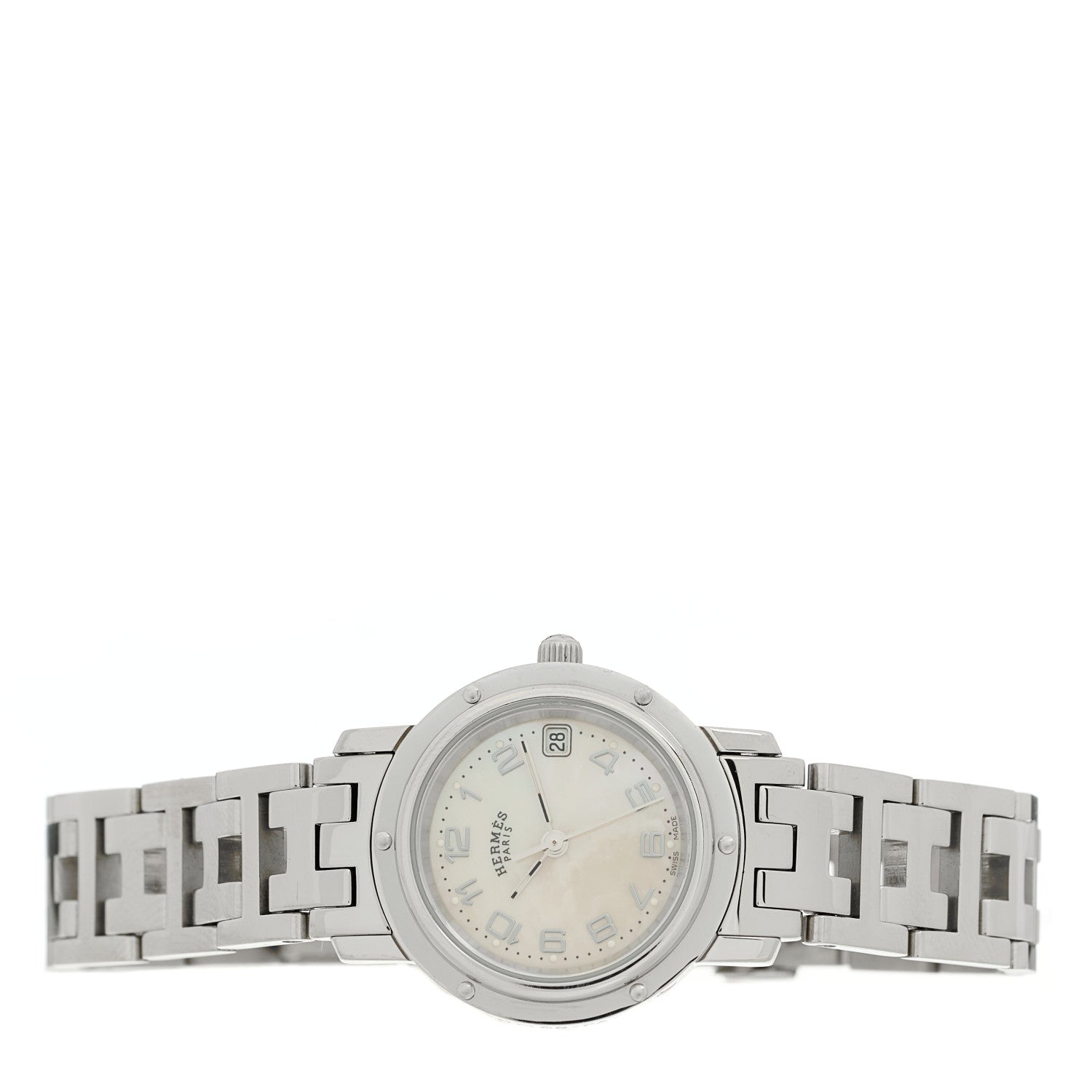 Hermes Stainless Steel Pink Mother of Pearl 24mm Clipper Quartz Watch 2 of 4