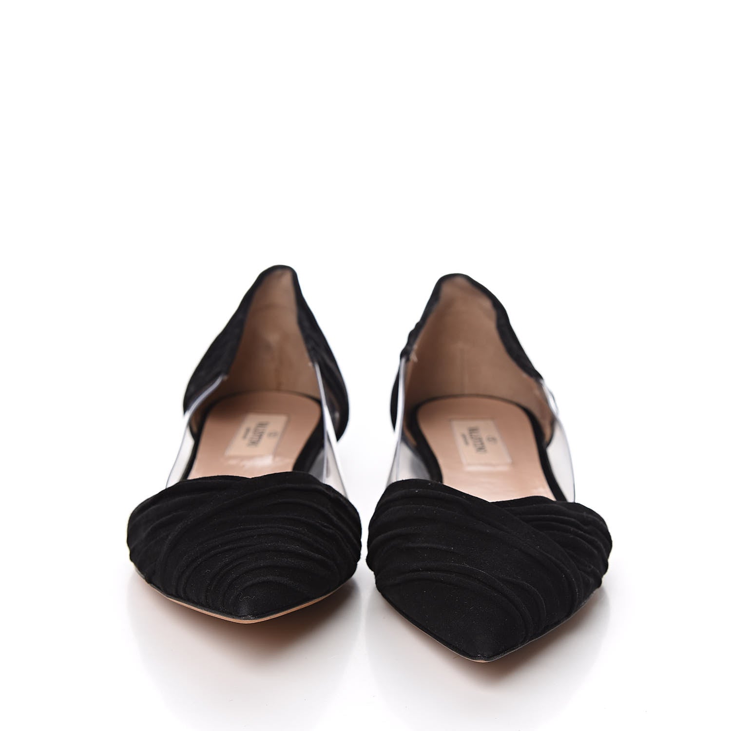 Valentino Garavani Ruched Suede PVC B-Drape Flats 38.5 Black 2 of 8