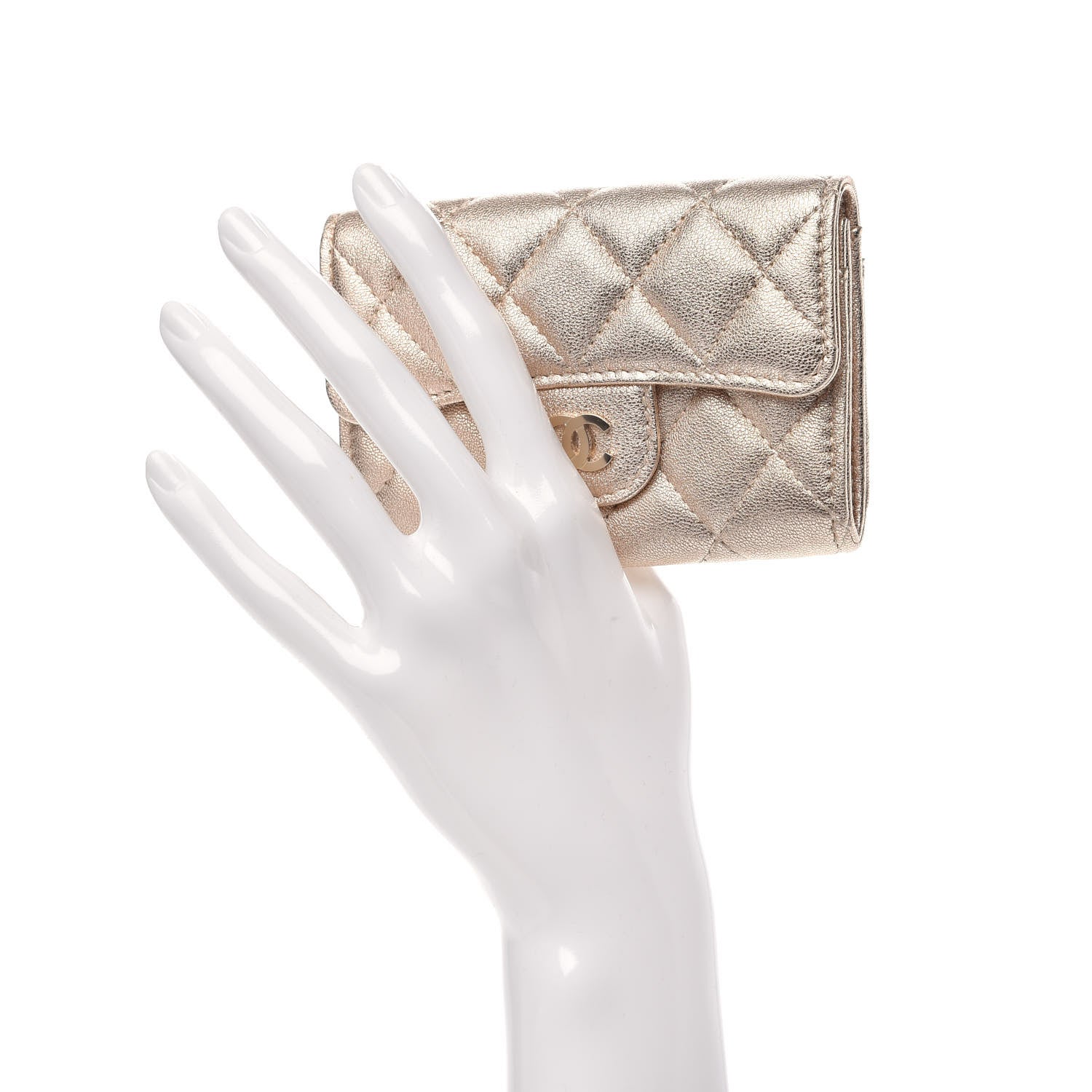 Chanel Metallic Lambskin Quilted Flap Card Holder Wallet Gold 2 of 11