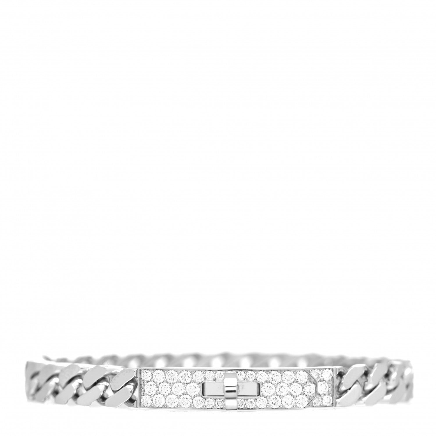 Hermes 18K White Gold Diamond TPM Kelly Gourmette Bracelet SH 1 of 5