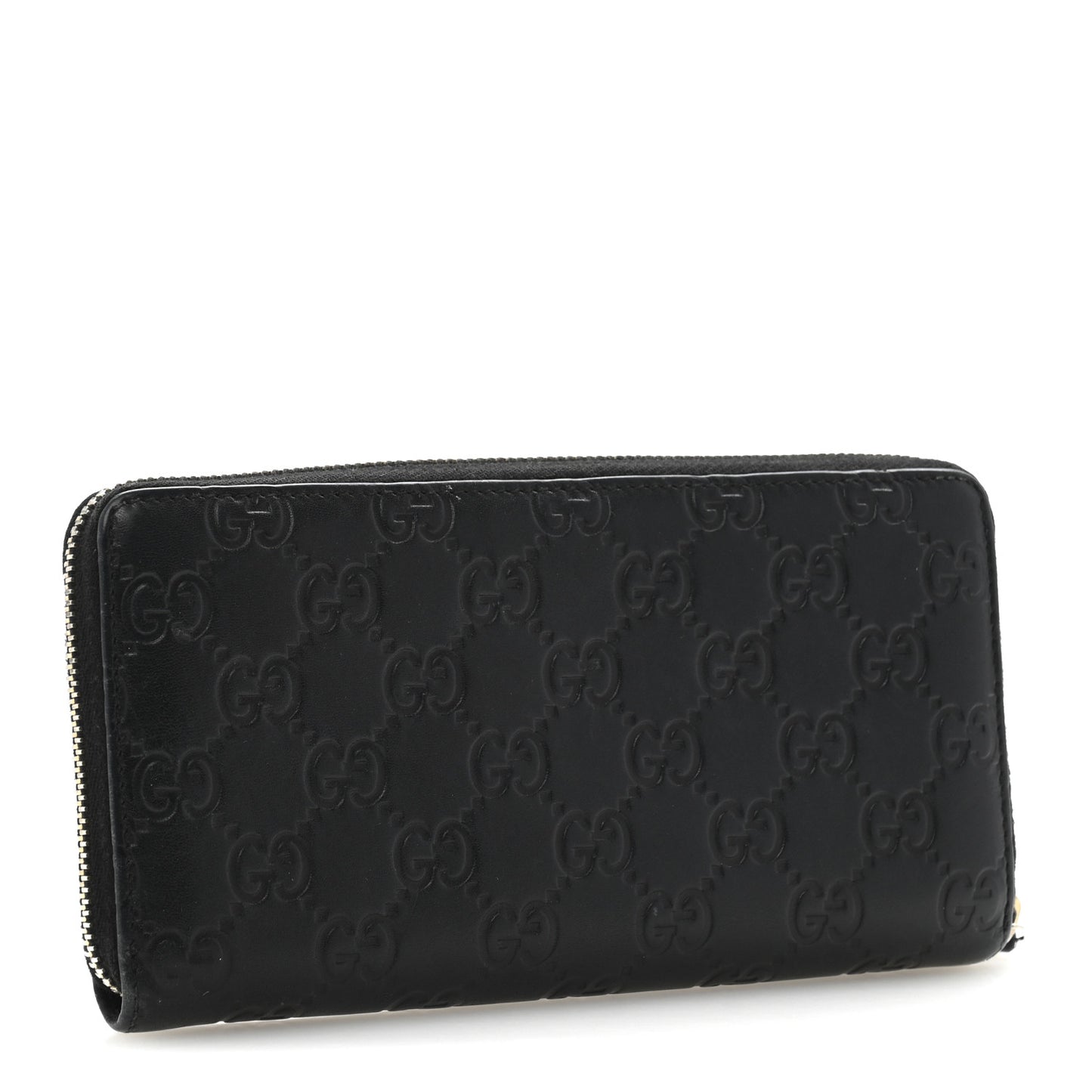 Guccissima Margaux Calfskin Metal Bar Zip Around Wallet Black