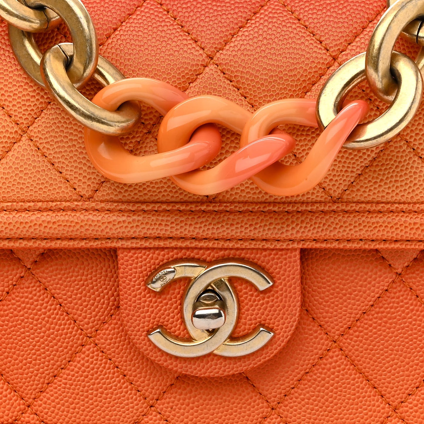 Caviar Quilted Small Sunset On The Sea Flap Orange