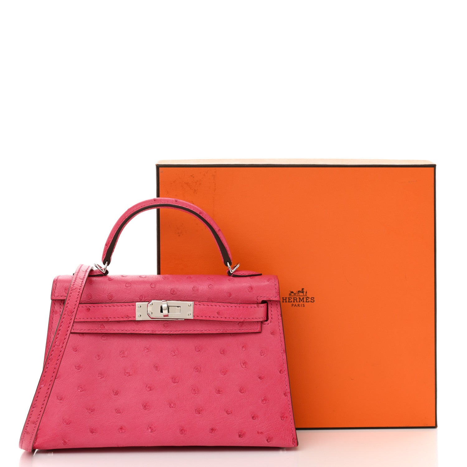 Hermes Ostrich Kelly Sellier Mini 20 Rose Tyrien 12 of 12