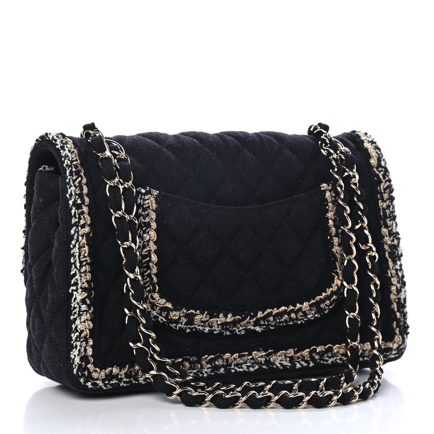 Denim Braided Medium Flap Bag Black