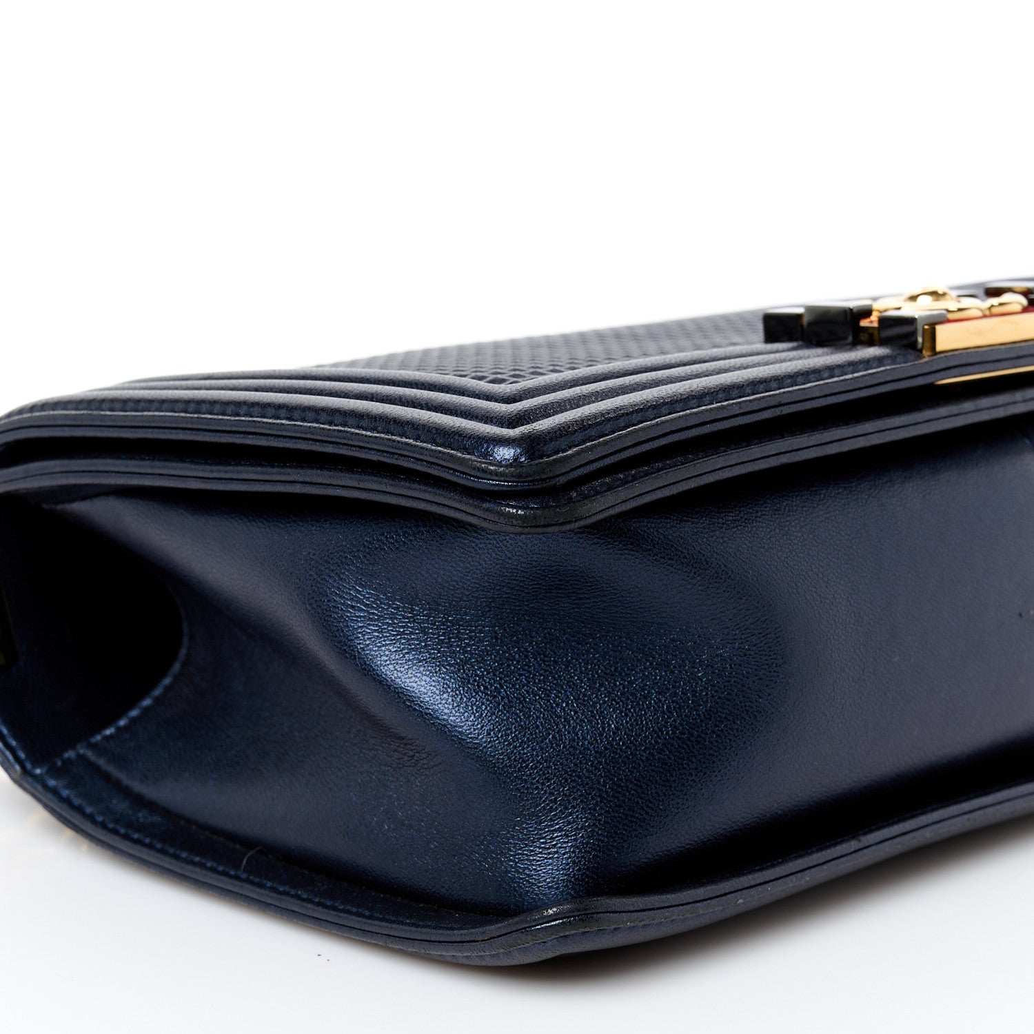 Chanel Lambskin Embossed Medium Boy Cube Flap Navy 9 of 10