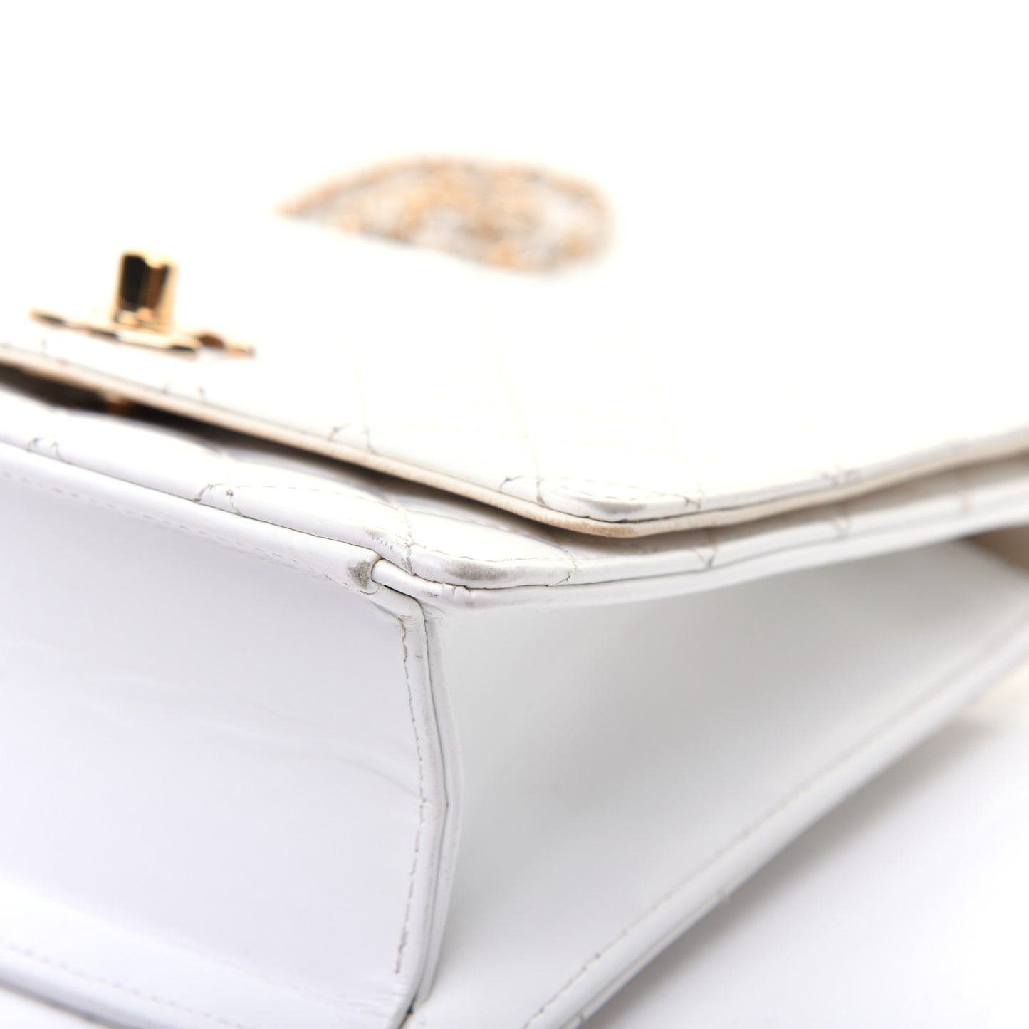 Glazed Calfskin Stitched Mini Square Flap White