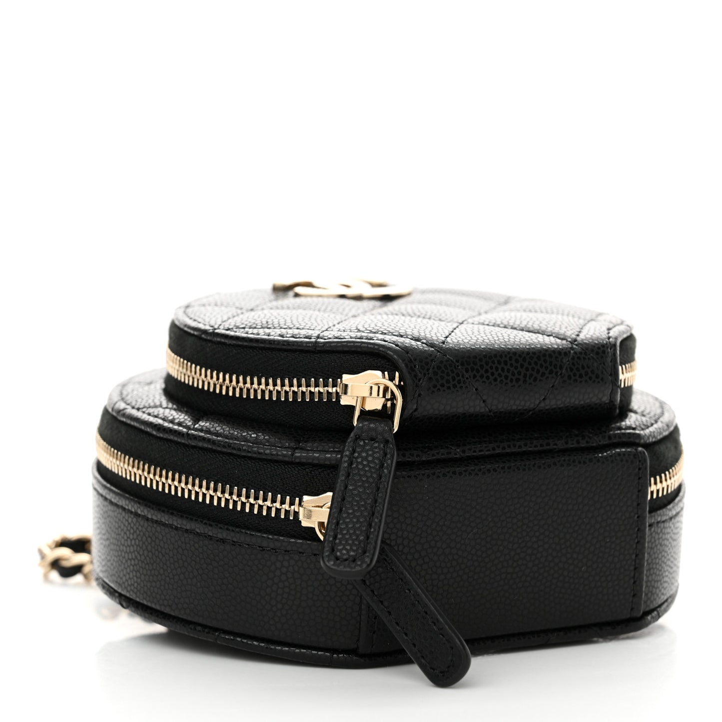 Caviar Quilted Round Coco Clutch With Chain Black