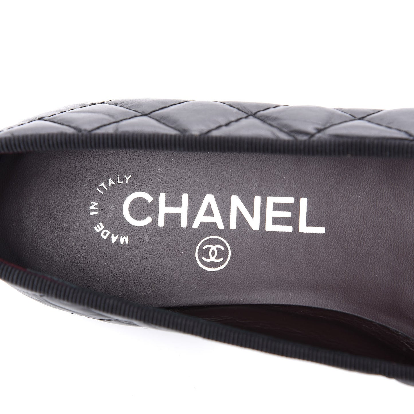 Aged Calfskin Quilted Cap Toe Ballerina Flats 35.5 Black