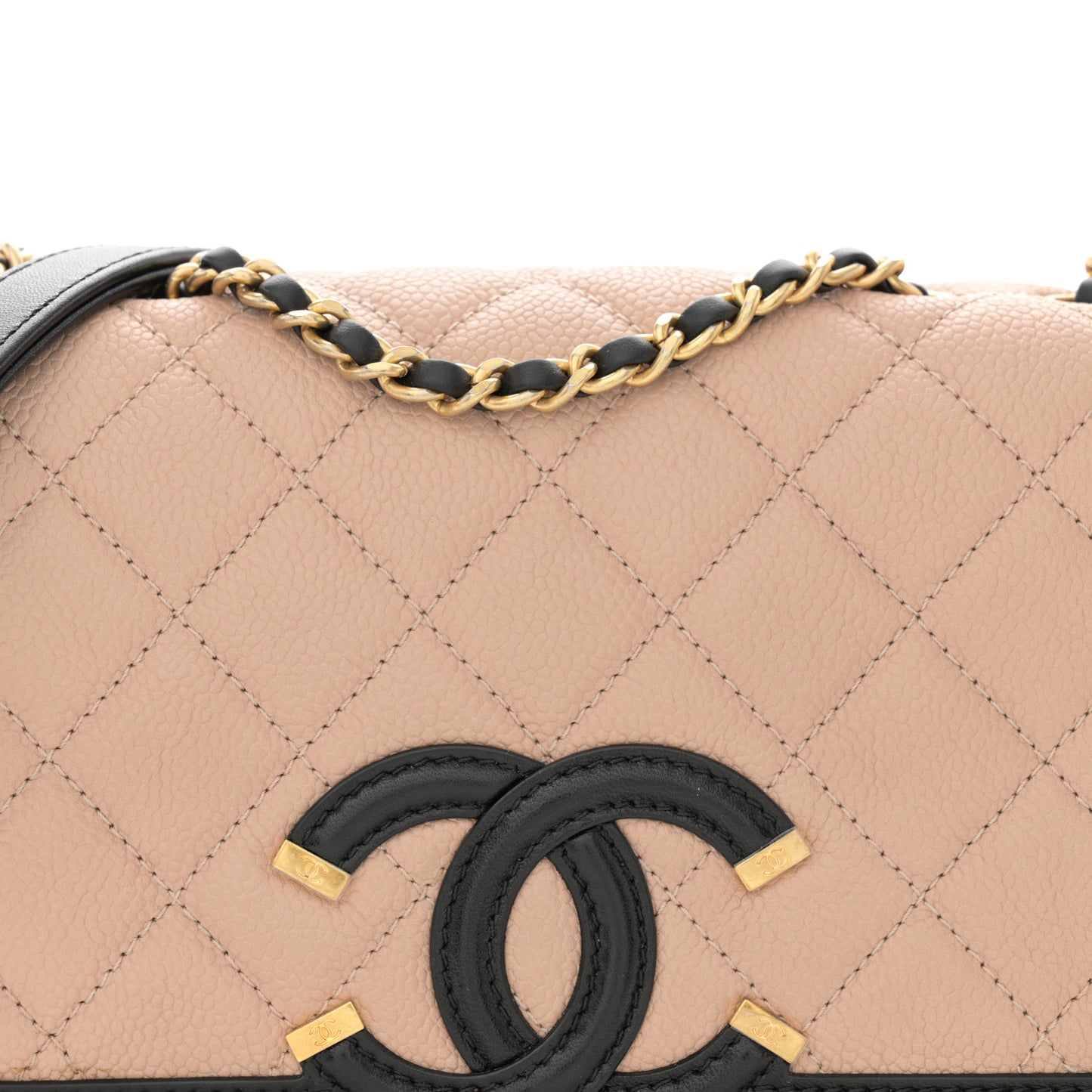 Caviar Quilted Small CC Filigree Flap Beige Black