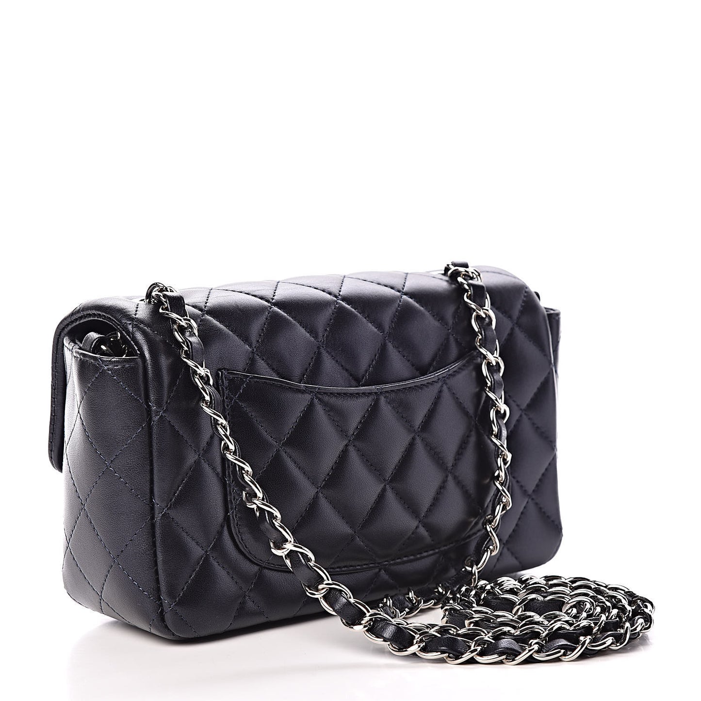 Metallic Lambskin Quilted Mini Rectangular Flap Navy