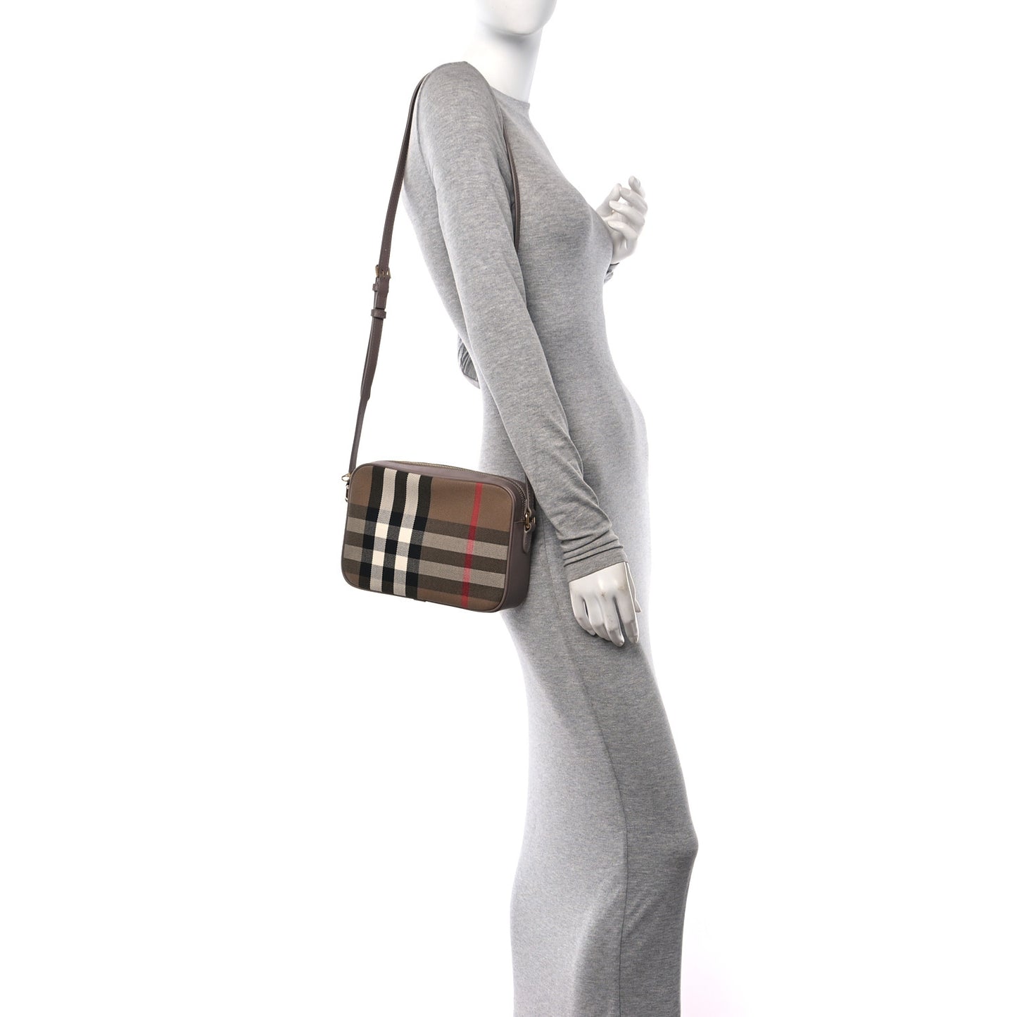 Check Calfskin Large Camera Bag Grey Mink