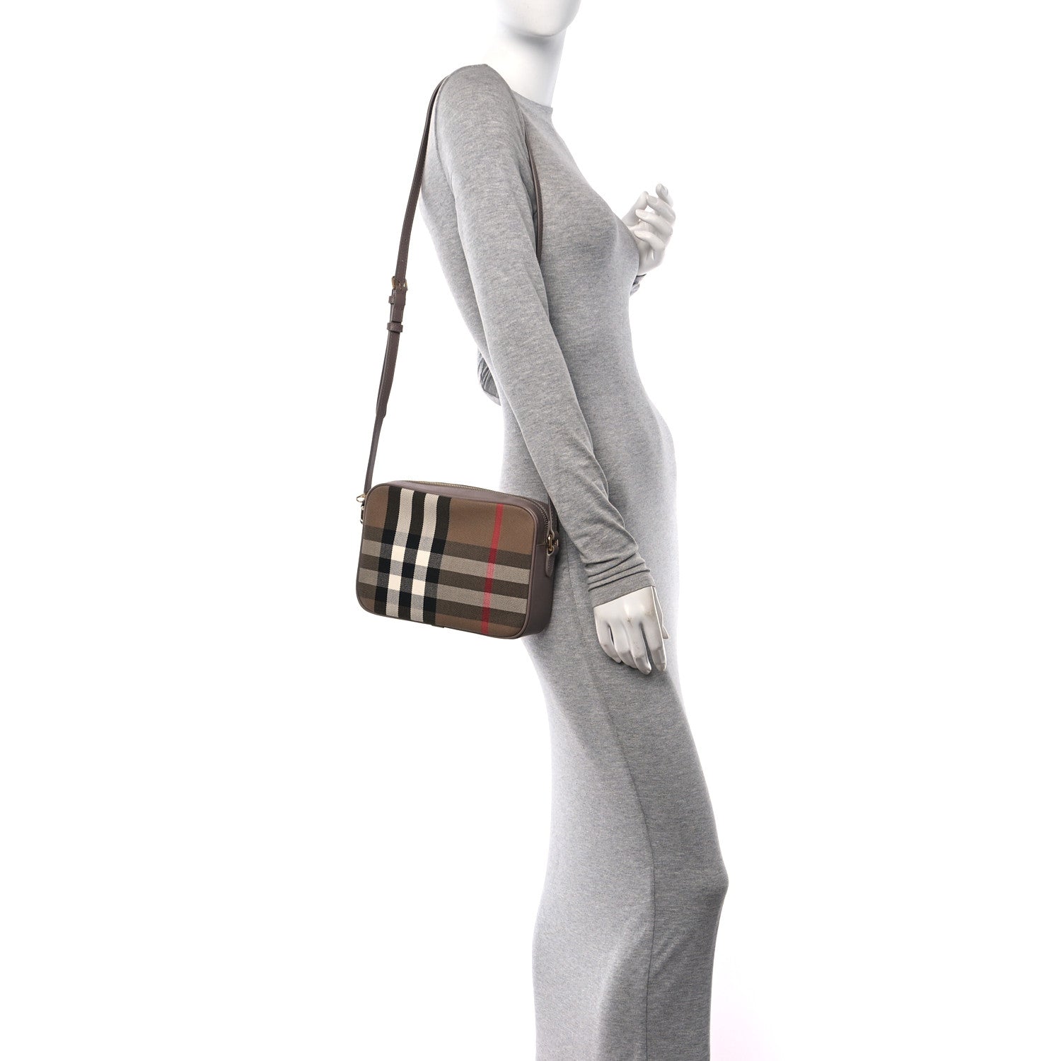 Burberry Check Calfskin Large Camera Bag Grey Mink 2 of 9