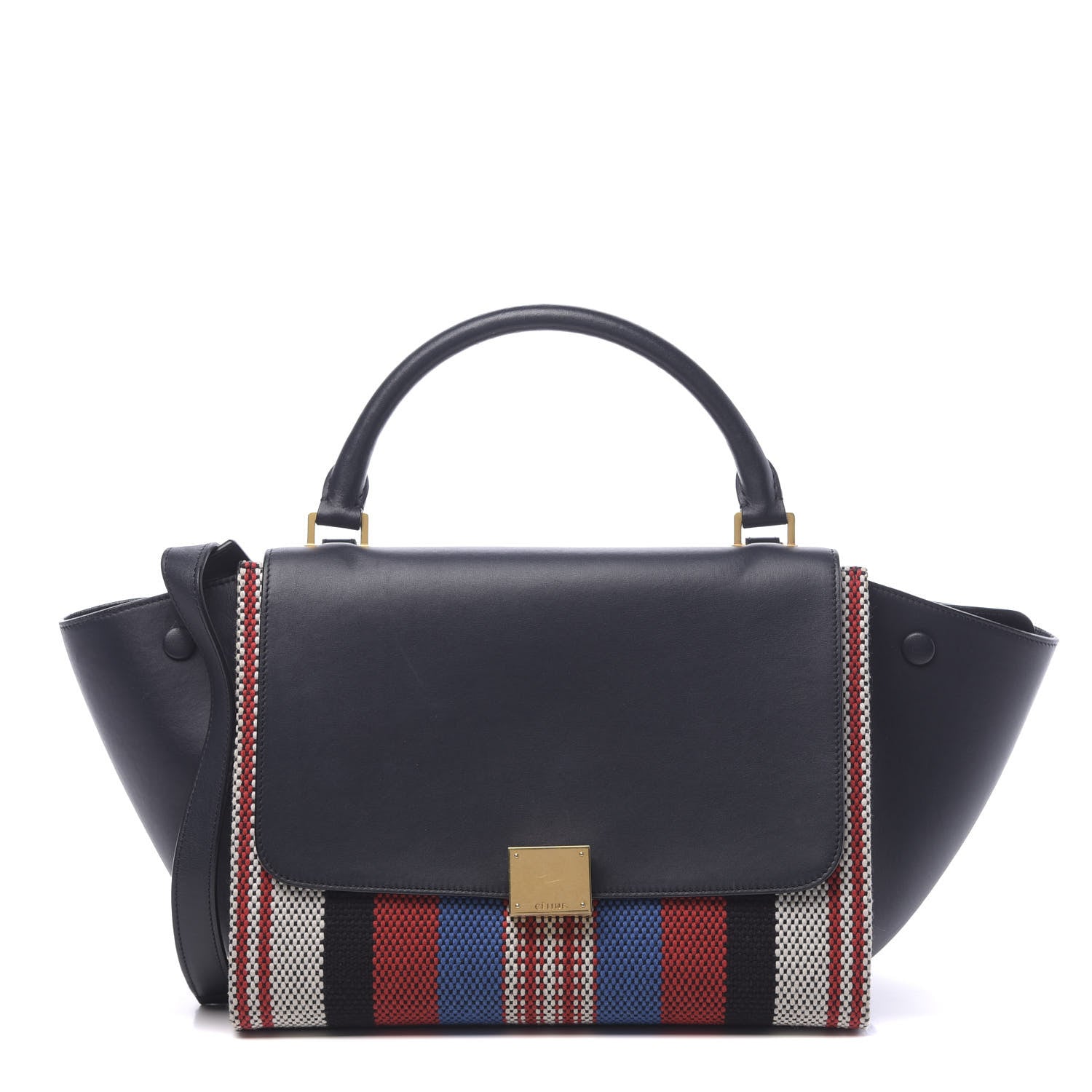 Celine Smooth Calfskin Textile Striped Medium Trapeze Navy Blue 1 of 17
