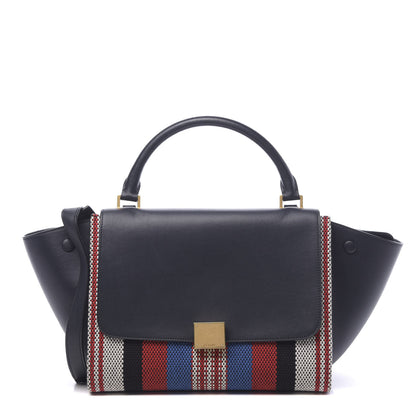 Celine Smooth Calfskin Textile Striped Medium Trapeze Navy Blue 1 of 17