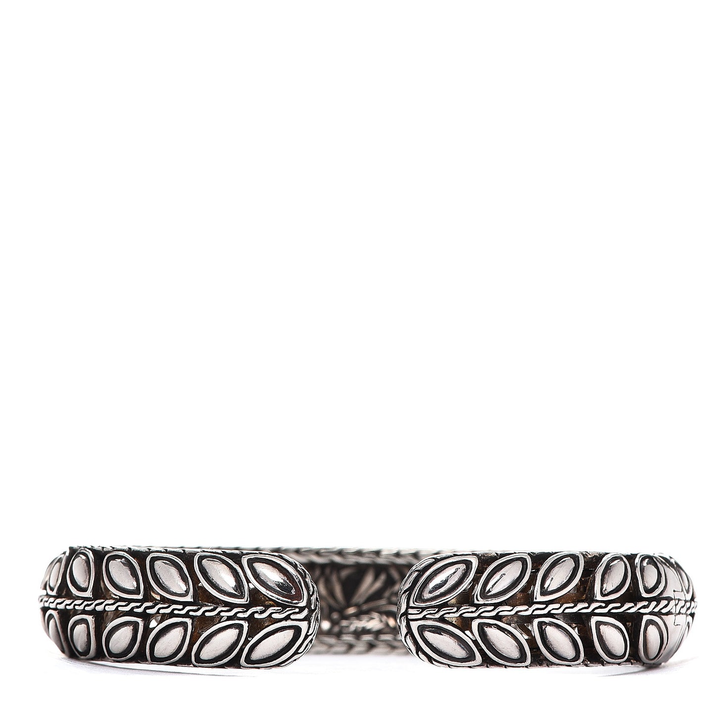 Sterling Silver Black Sapphire Kawung Leaf Cuff Bracelet