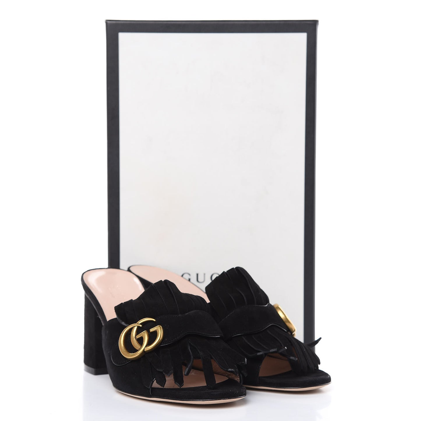 Kid Scamosciato GG Marmont Fringe 75mm Slide Sandals 39 Black
