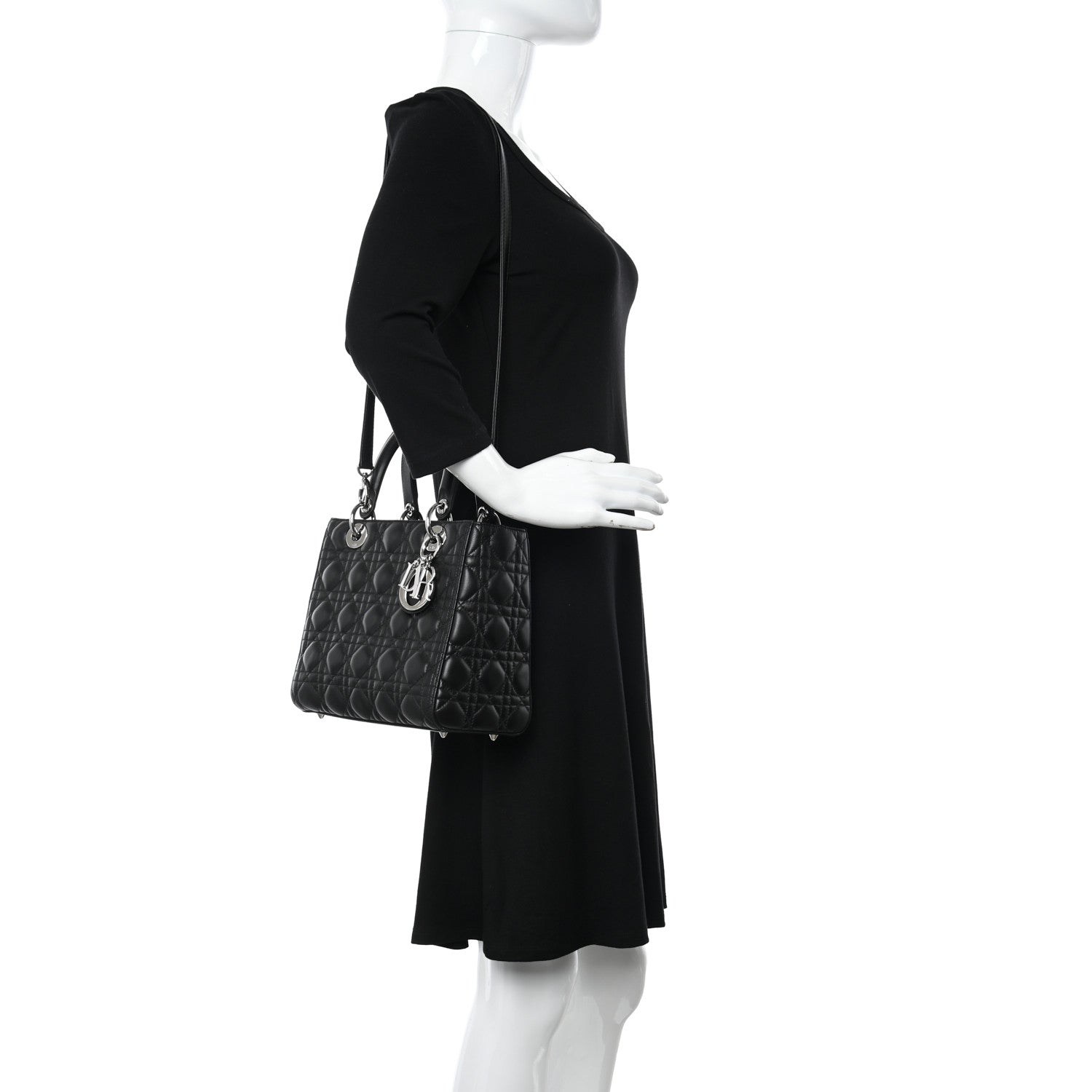 Christian Dior Lambskin Cannage Medium Lady Dior Black 2 of 14