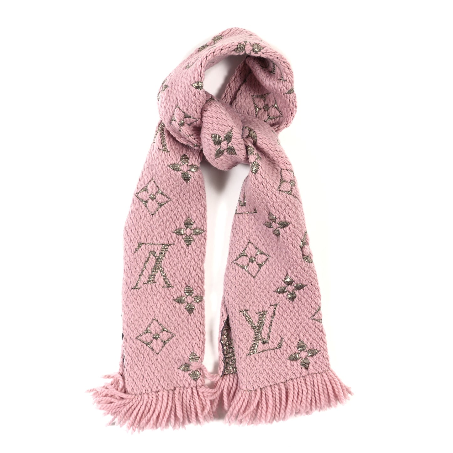 Wool Silk Logomania Shine Scarf Pink