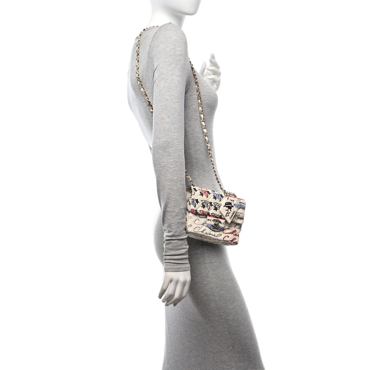 Chanel Nylon Quilted Rue Cambon Camellia Printed Mini Flap White Multicolor 2 of 12