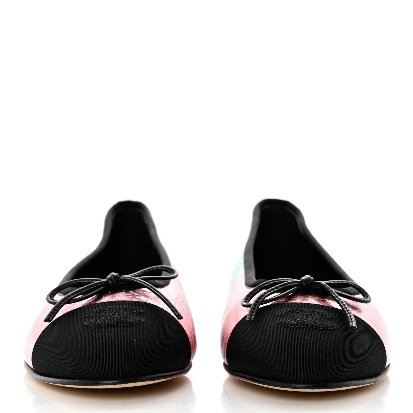 Laminated Calfskin Grosgrain Cap Toe CC Ballerina Flats 38.5 Multicolor Black