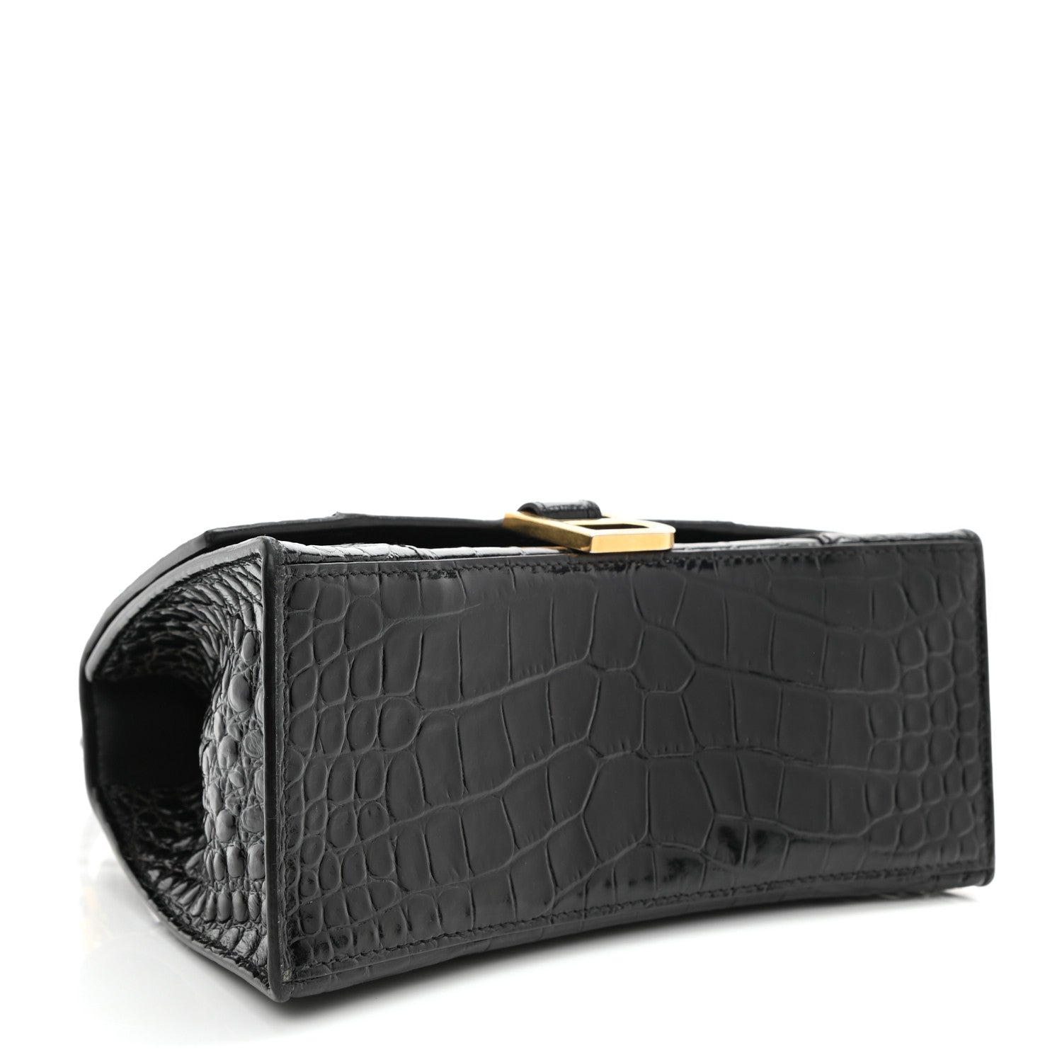 Balenciaga Shiny Calfskin Crocodile Embossed Small Hourglass Top Handle Bag Black 4 of 9