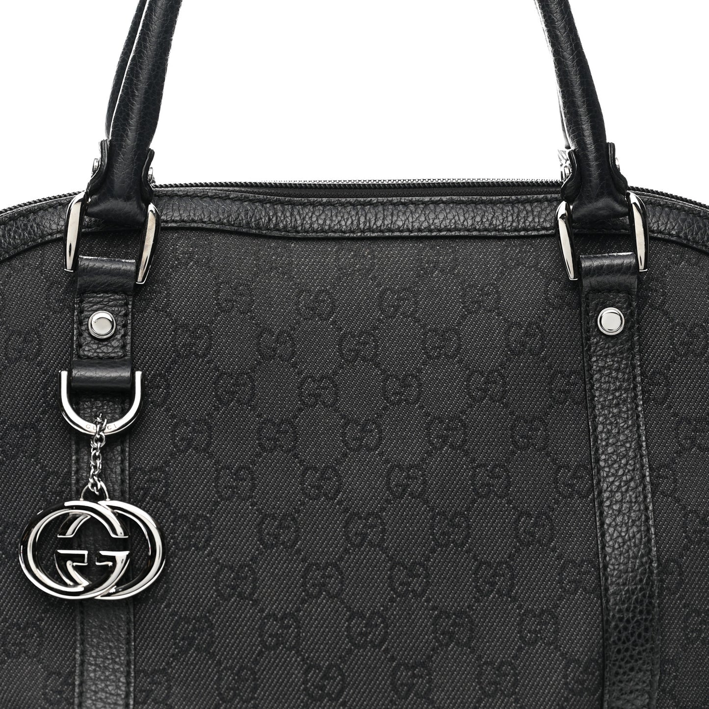 Nylon Monogram Medium GG Charm Dome Satchel Black