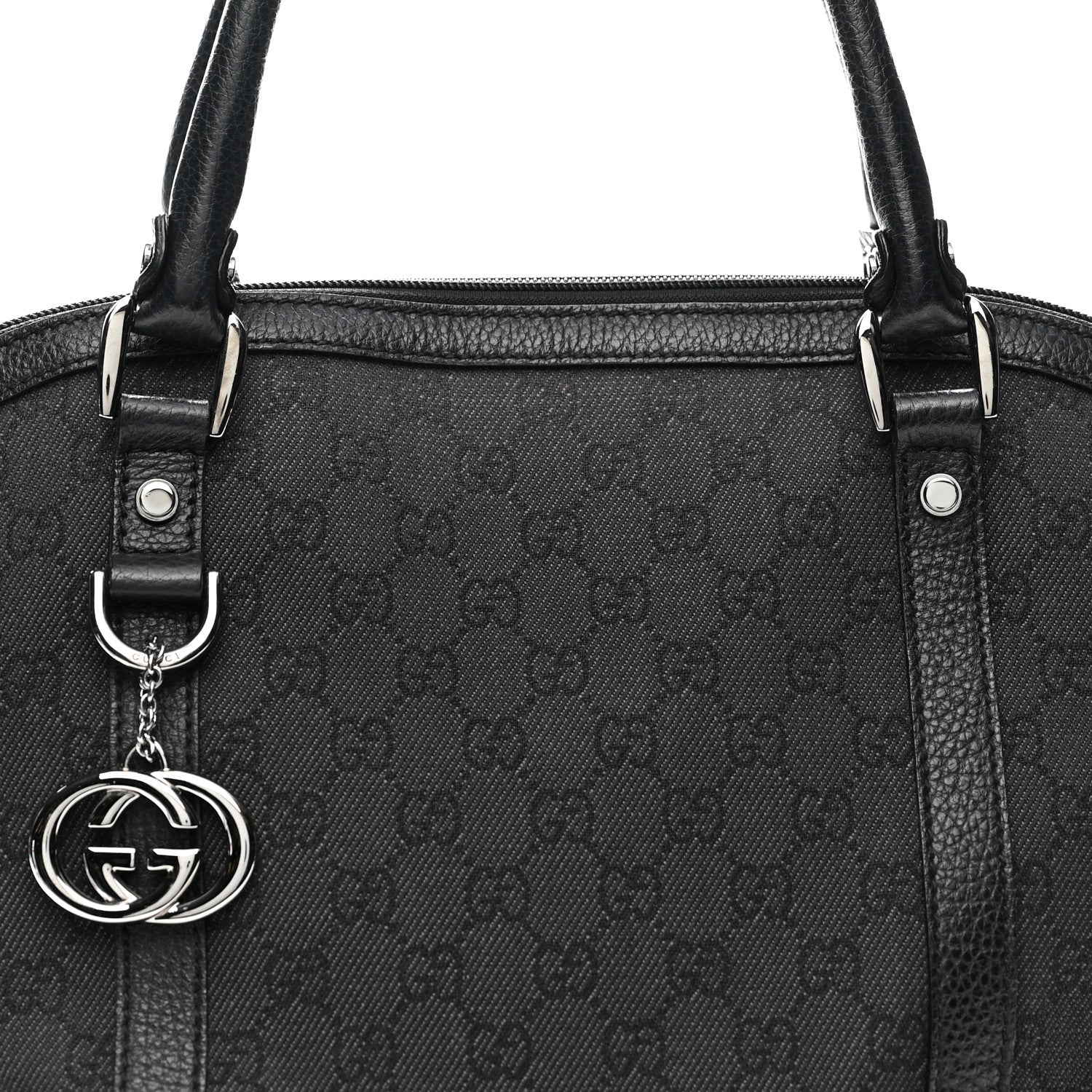Gucci Nylon Monogram Medium GG Charm Dome Satchel Black 7 of 14