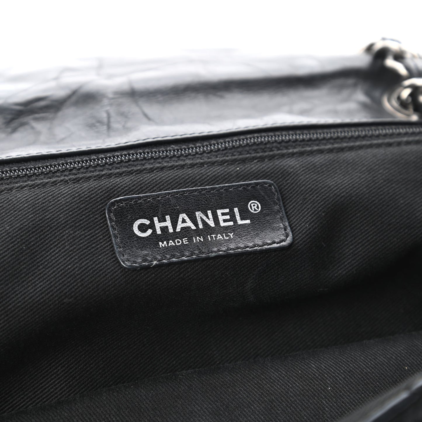 Distressed Lambskin Quilted Flap Black