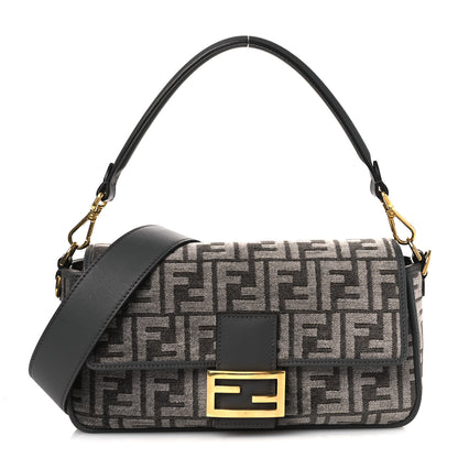 Fendi Chenille FF Embroidered Baguette Antracite Asfalto 1 of 13
