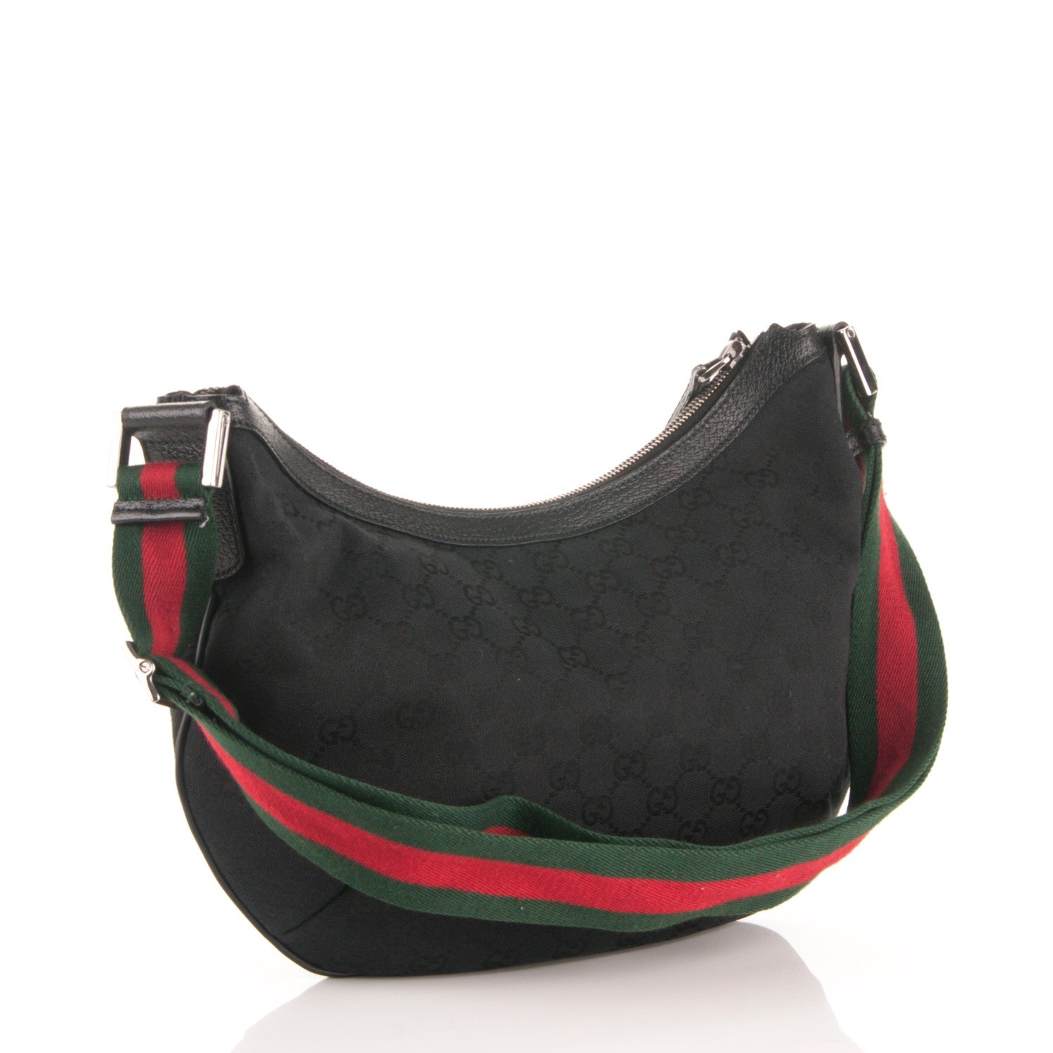 Gucci Monogram Web Medium Half Moon Hobo Black 3 of 7