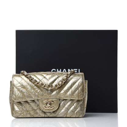 Chanel Patent Metallic Crumpled Calfskin Chevron Quilted Mini Rectangular Flap Gold 13 of 13