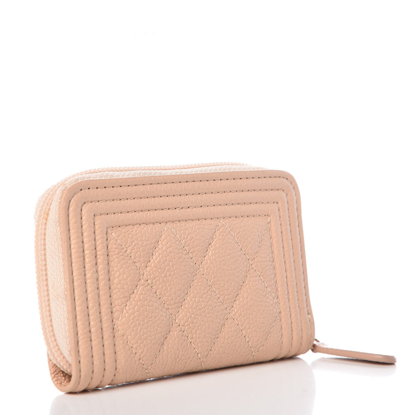 Caviar Quilted Boy Zip Around Coin Purse Wallet Beige Clair