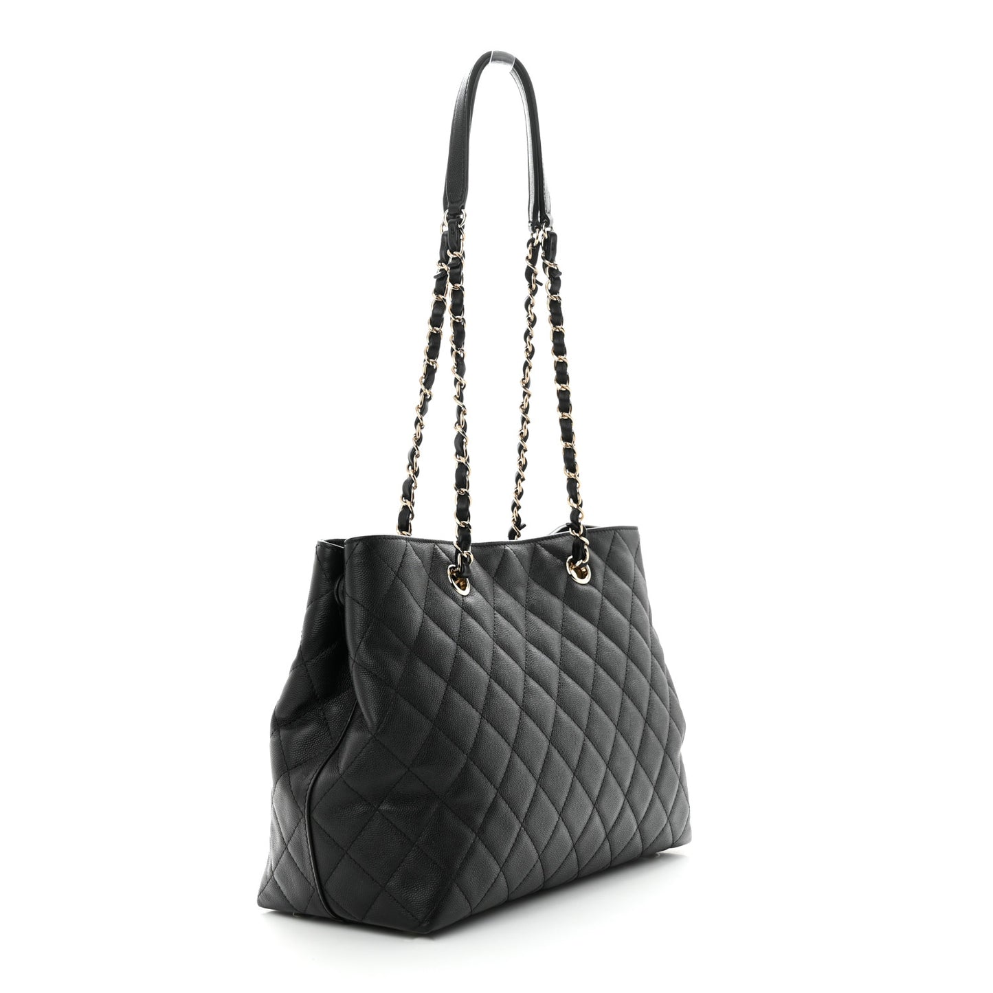 Caviar Quilted Small Shopping Tote Black
