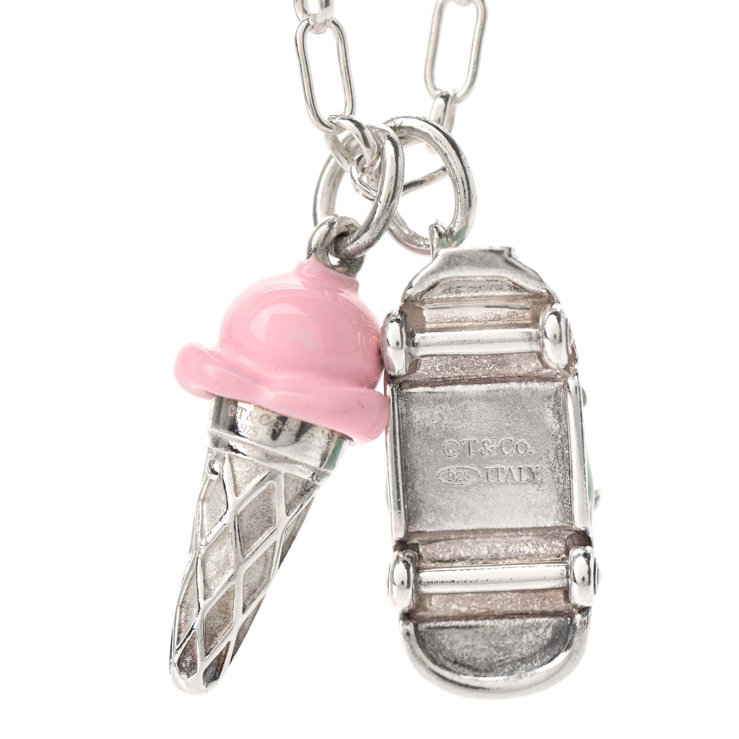 Sterling Silver Enamel Ice Cream Cone & Car Charm Necklace