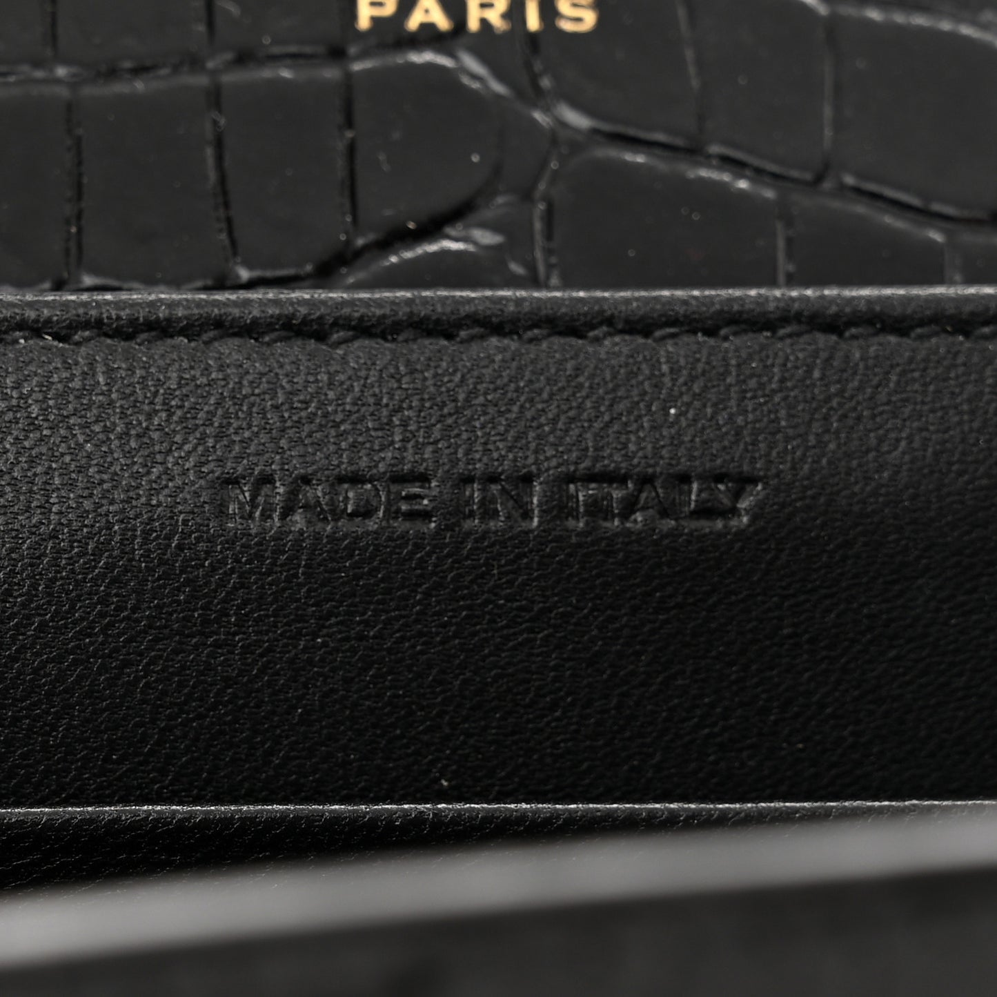Calfskin Crocodile Embossed Monogram Cassandra Chain Wallet Black