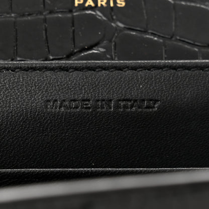 Saint Laurent Calfskin Crocodile Embossed Monogram Cassandra Chain Wallet Black 7 of 10