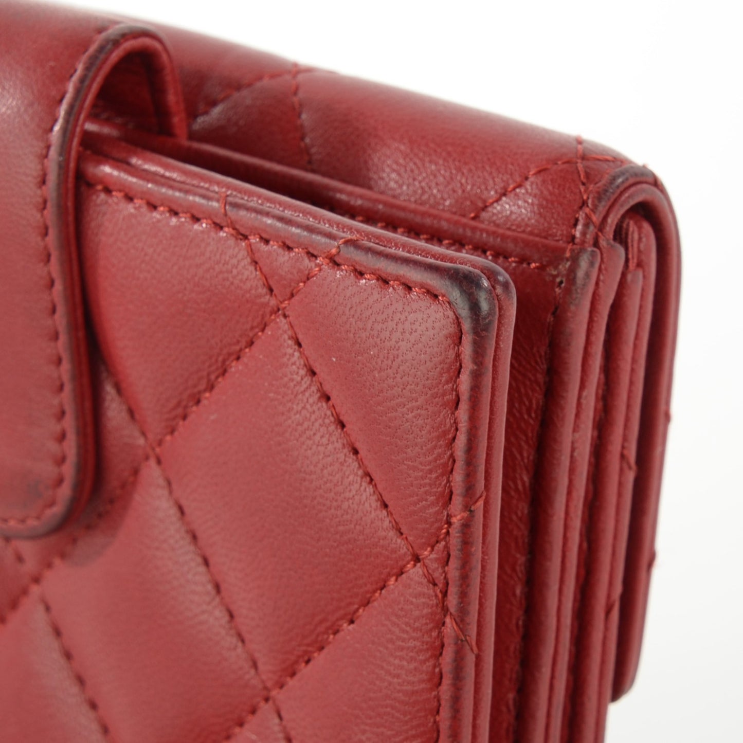 Lambskin Quilted French Flap Wallet Red