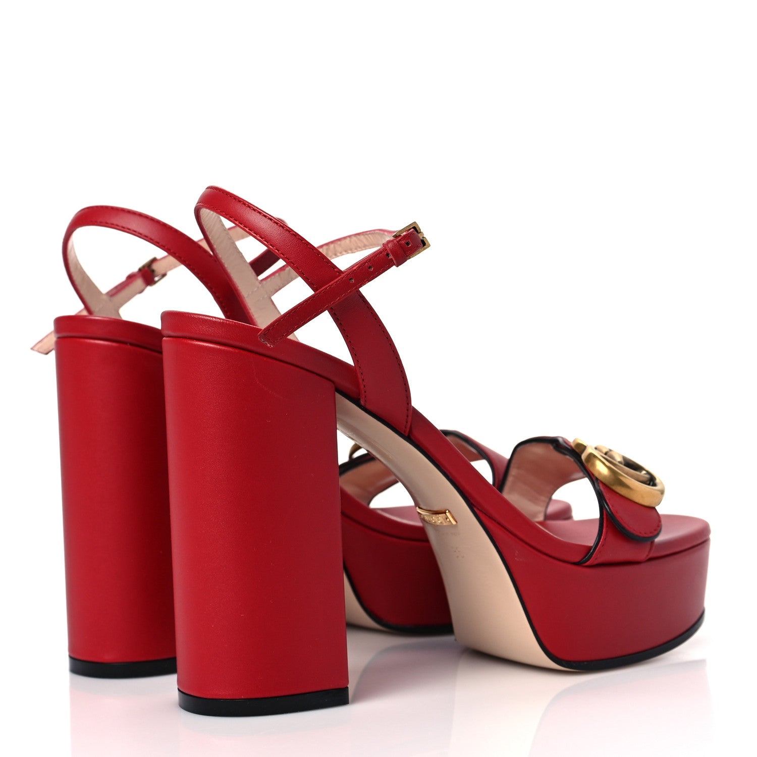 Gucci Calfskin GG Marmont Ankle Wrap 30/115mm Platform Sandals 36 Hibiscus Red 4 of 7