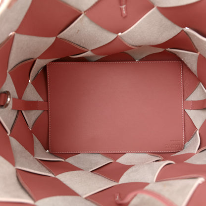 Loewe Calfskin Suede Gingham Woven Basket Bag Soft Pink White 5 of 10