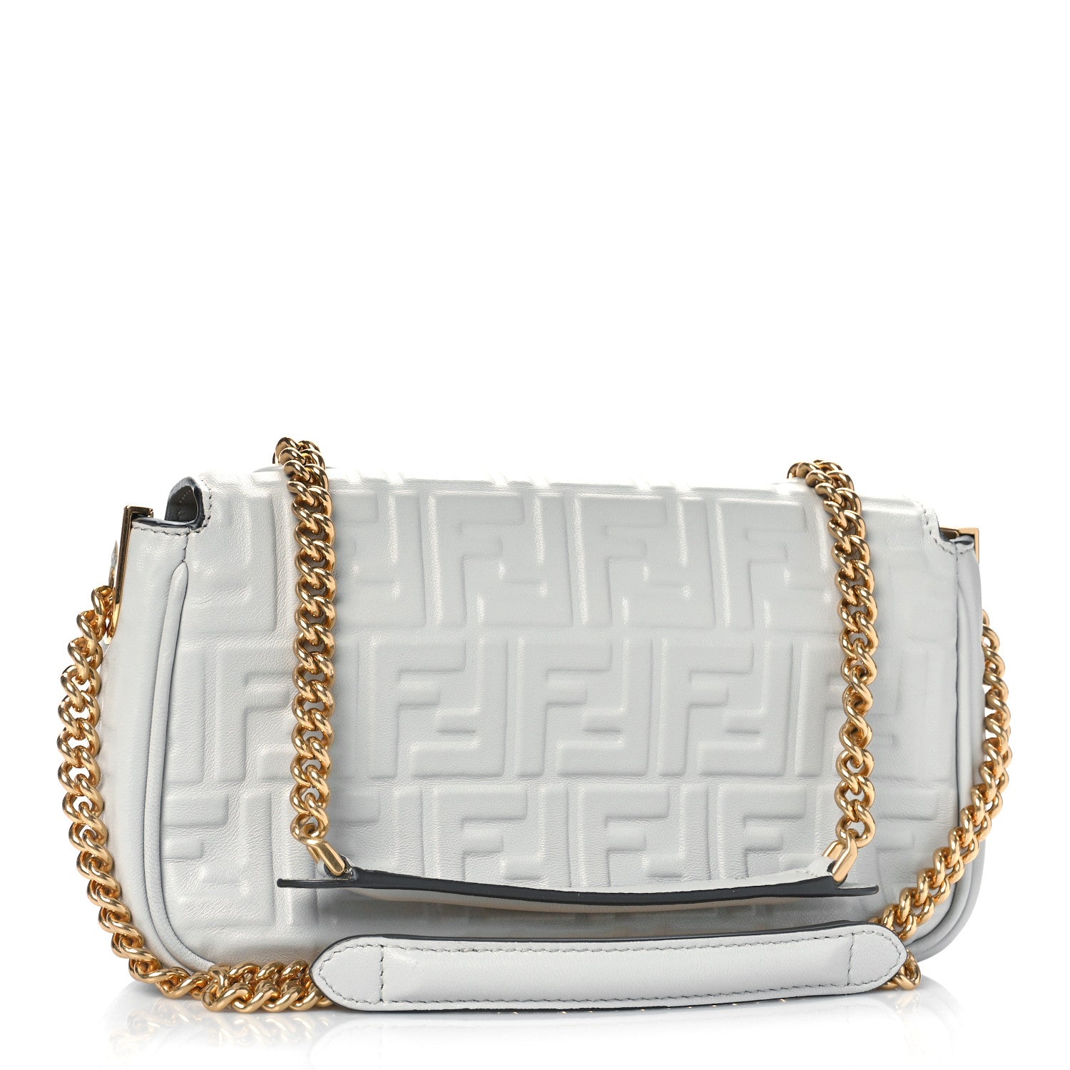 Fendi Nappa Small FF Embossed Midi Chain Baguette Ghiaia 3 of 9