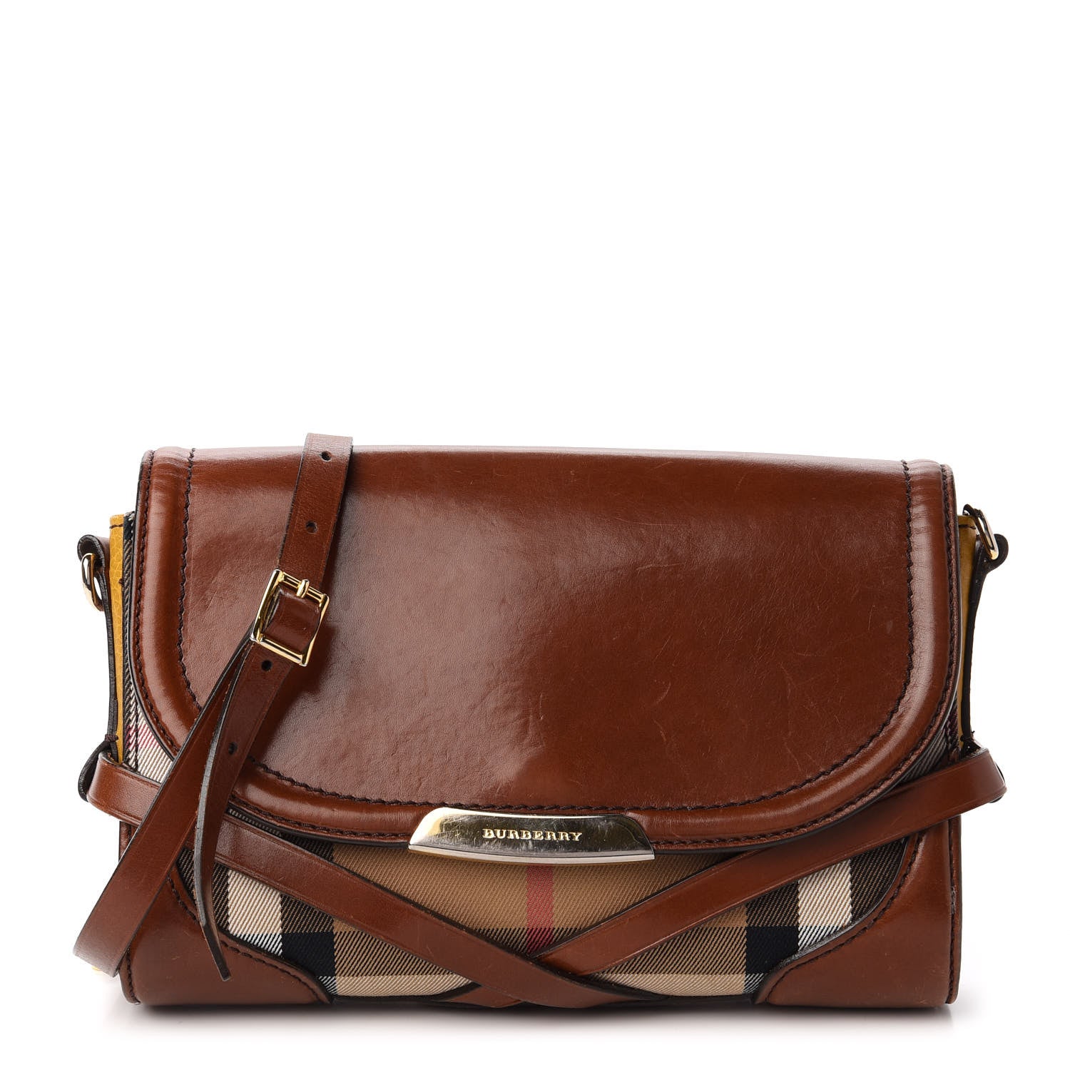 Burberry House Check Bridle Calfskin Small Abbott Crossbody Bag Tan 1 of 11