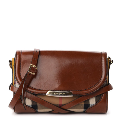Burberry House Check Bridle Calfskin Small Abbott Crossbody Bag Tan 1 of 11