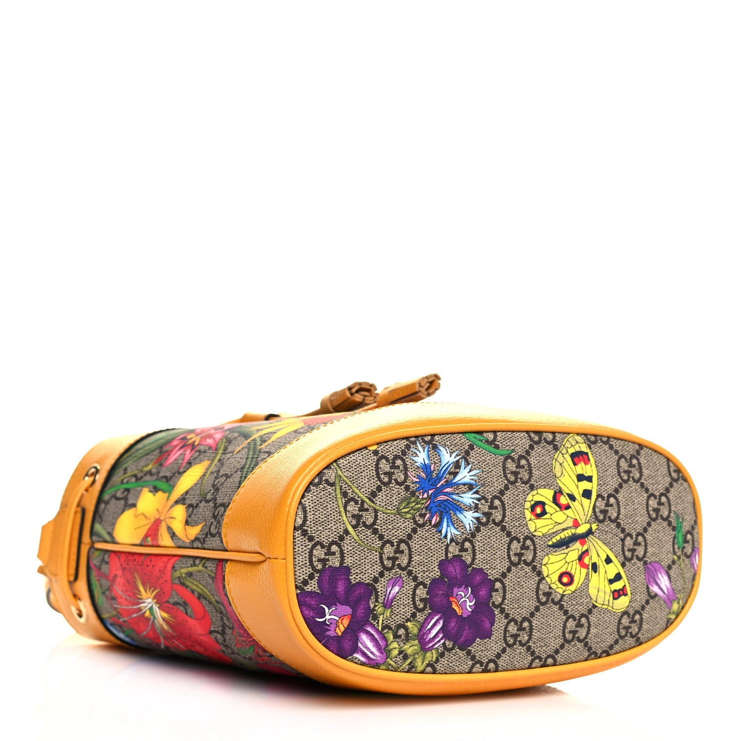 GG Supreme Monogram Flora Small Ophidia Bucket Bag Beige Multicolor Crop