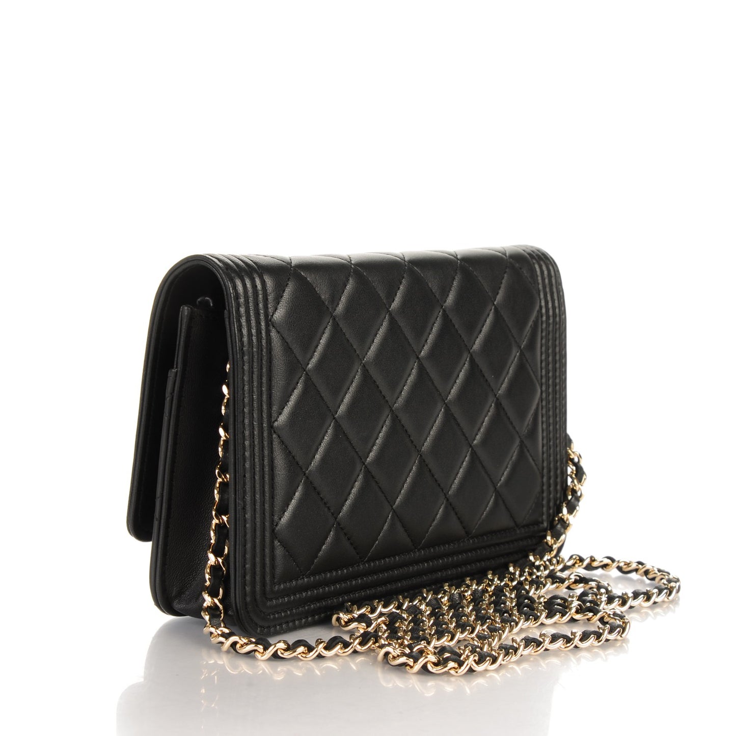 Lambskin Quilted Boy Wallet On Chain WOC Black