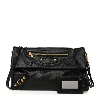 Balenciaga Agneau Giant 12 Gold Hardware Envelope Strap Clutch Black 1 of 8