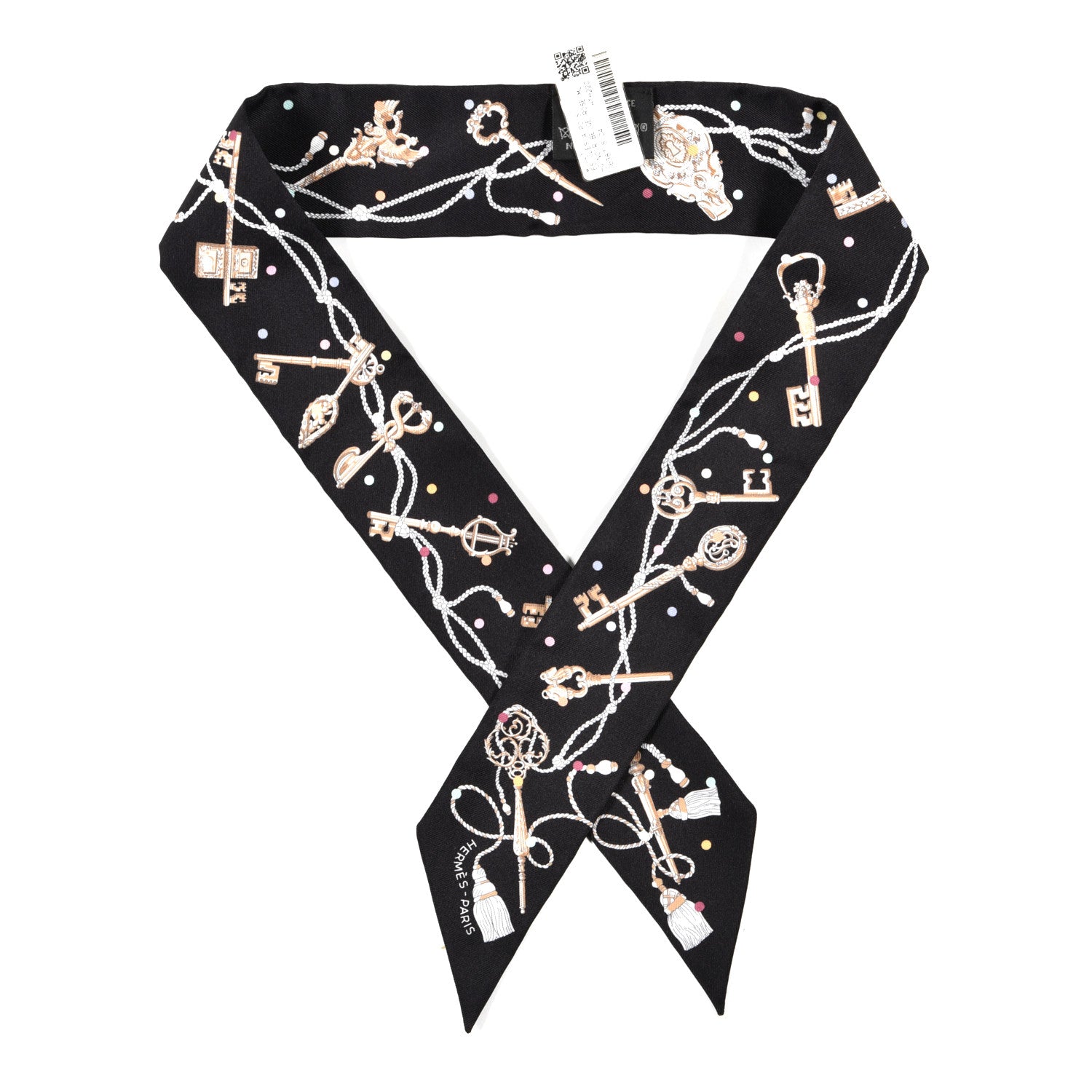 Hermes Silk Les Cles A Pois Twilly Black Beige Rose Multicolor 1 of 4