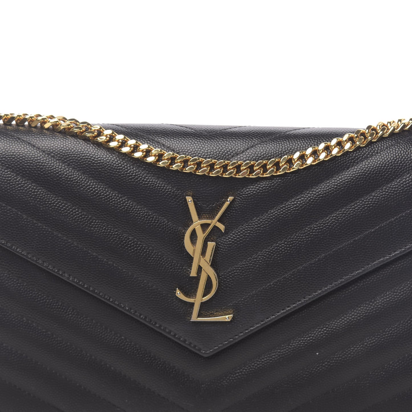 Grain De Poudre Matelasse Chevron Monogram Chain Wallet Black