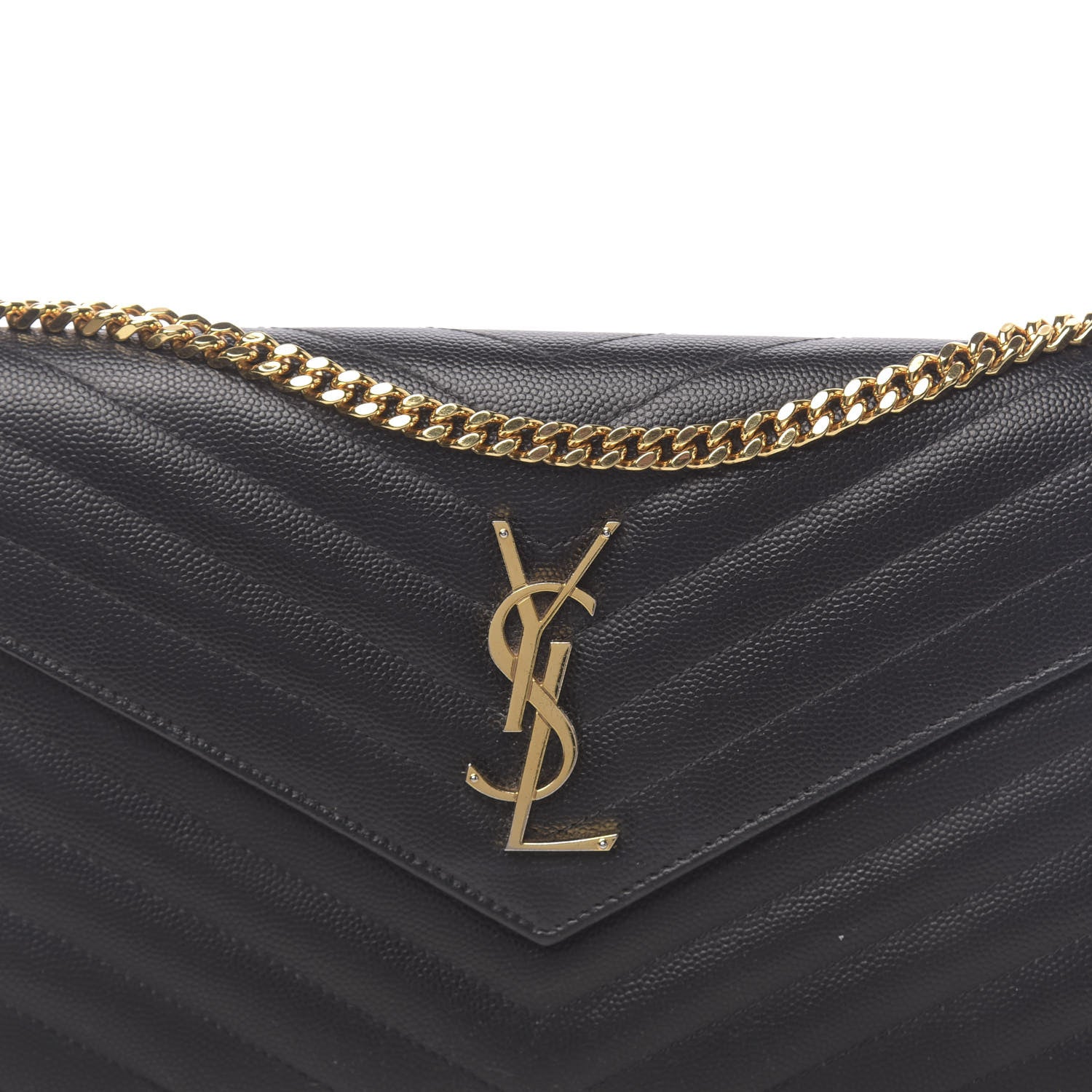 Saint Laurent Grain De Poudre Matelasse Chevron Monogram Chain Wallet Black 14 of 14
