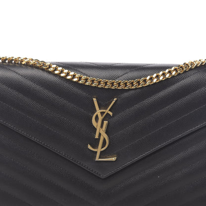 Saint Laurent Grain De Poudre Matelasse Chevron Monogram Chain Wallet Black 14 of 14